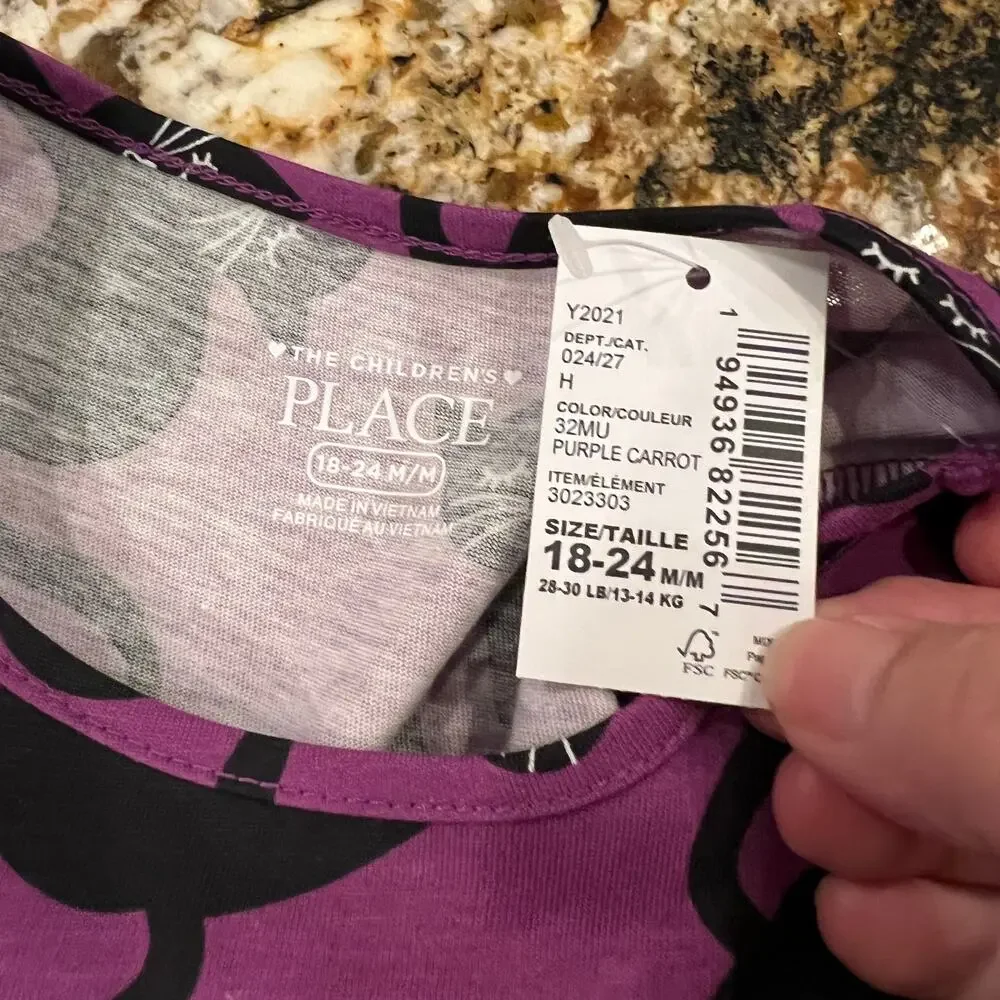 NWT Children's Place Purple W/Black Halloween Cat Skater Dress